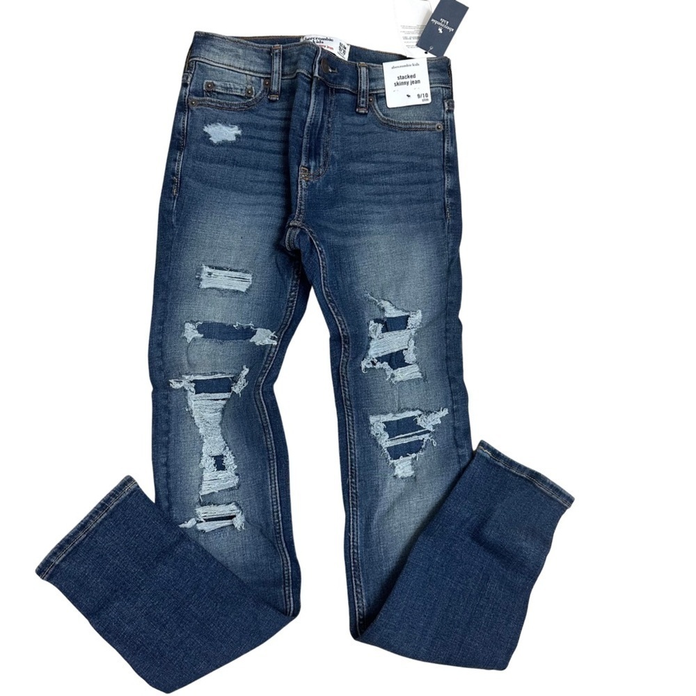 Abercrombie Kids Distressed Stacked Skinny Jean 9/10 Slim Blue NEW WITH TAGS - Picture 1 of 6